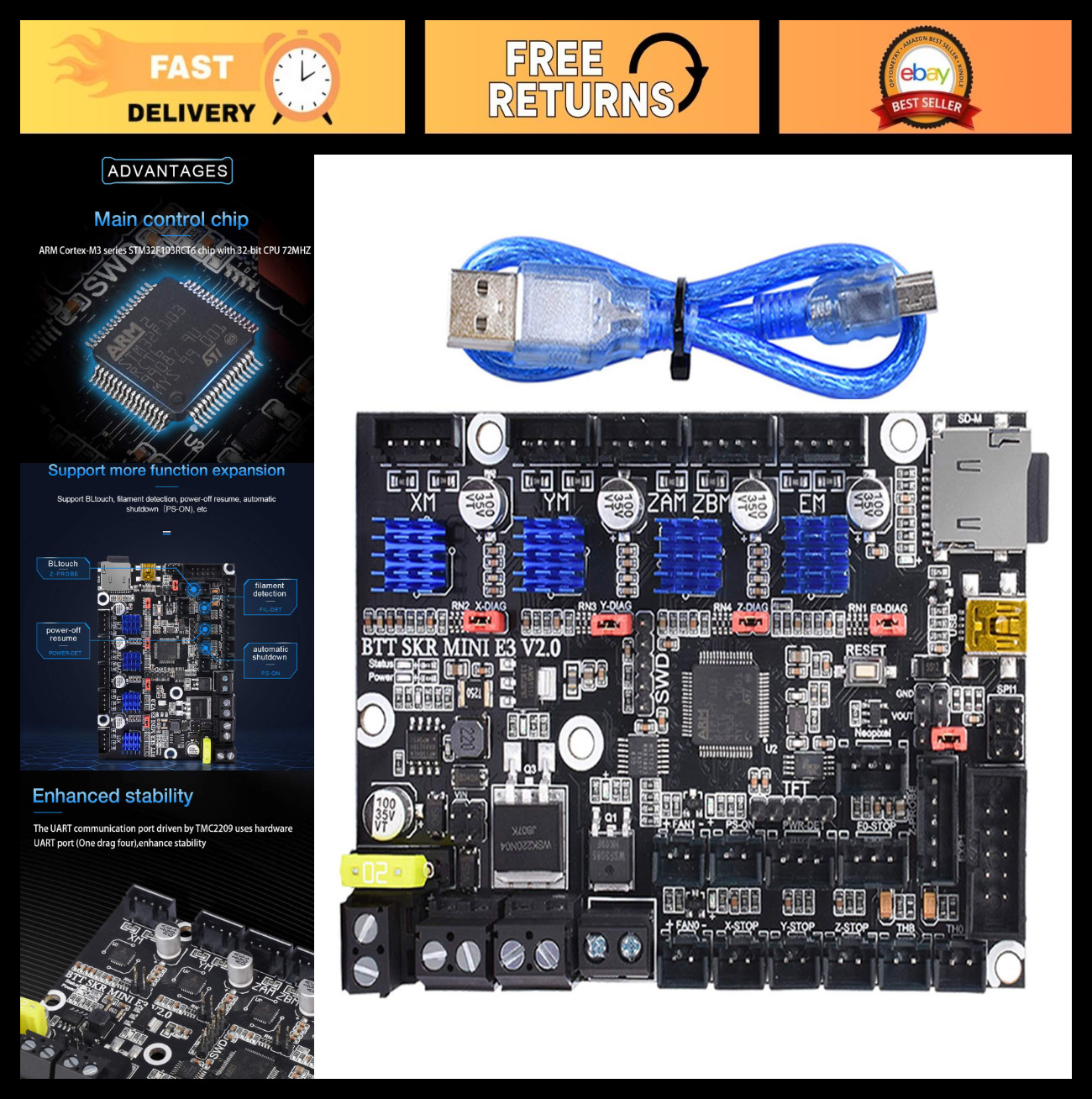 32Bit Silent Control Board for 3D Printers - TMC2209 Stepper Motor Driver, Ender