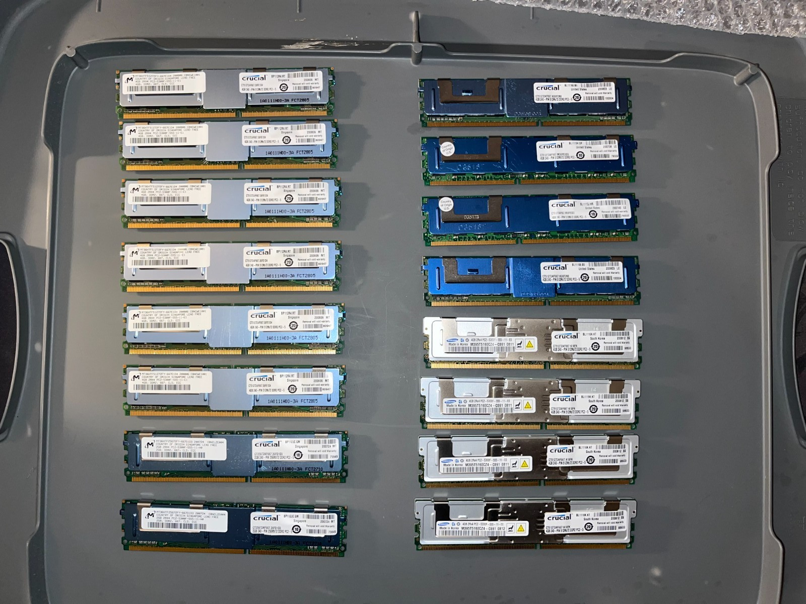 Lot of 16 Mixed Server RAM -Crucial - 4GB x 14 - 2GB x 2