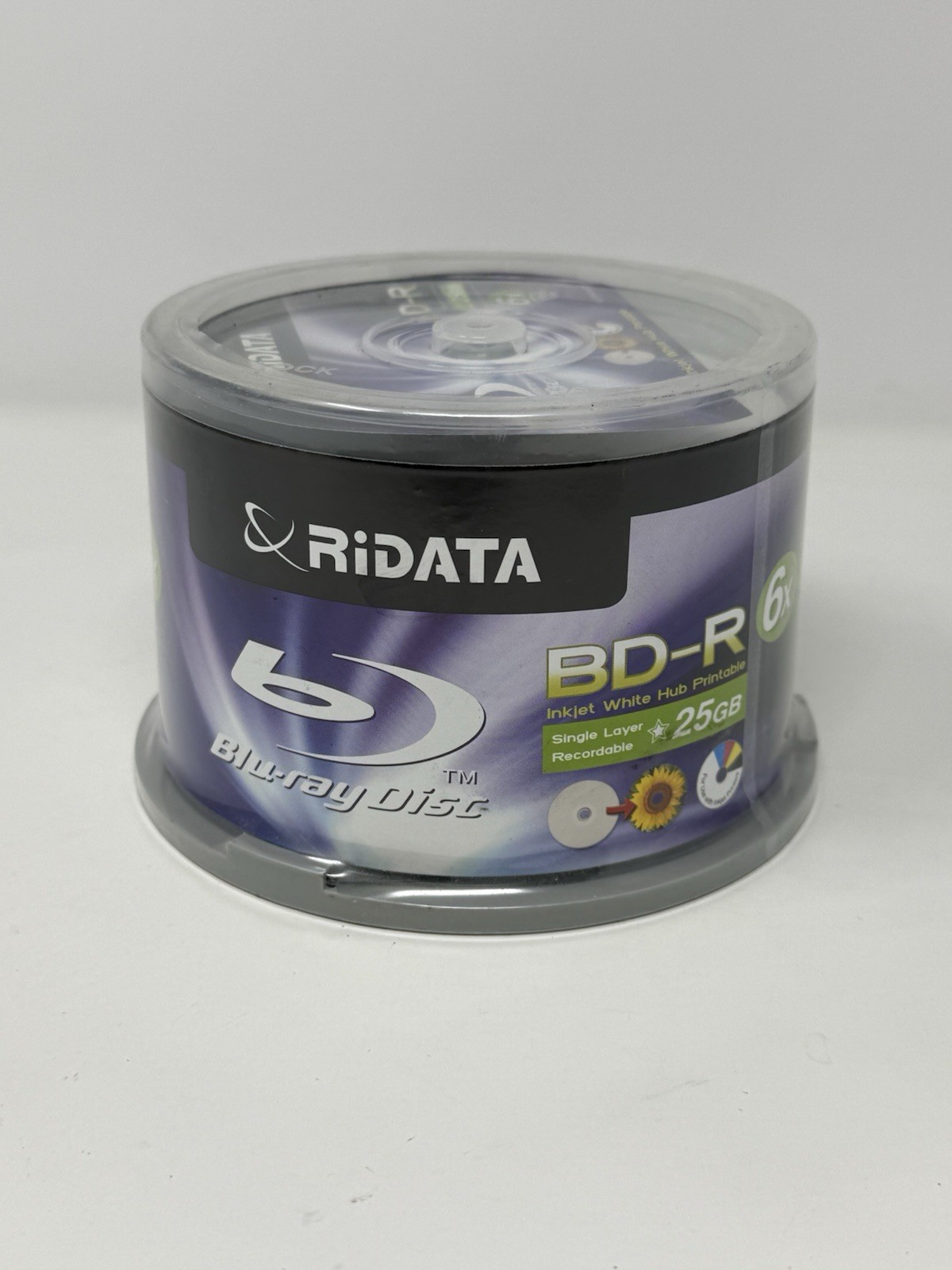 50-Pak 6X 25GB Ritek/Ridata White Inkjet Hub Printable BLU-RAY BD-R's in Cakebox