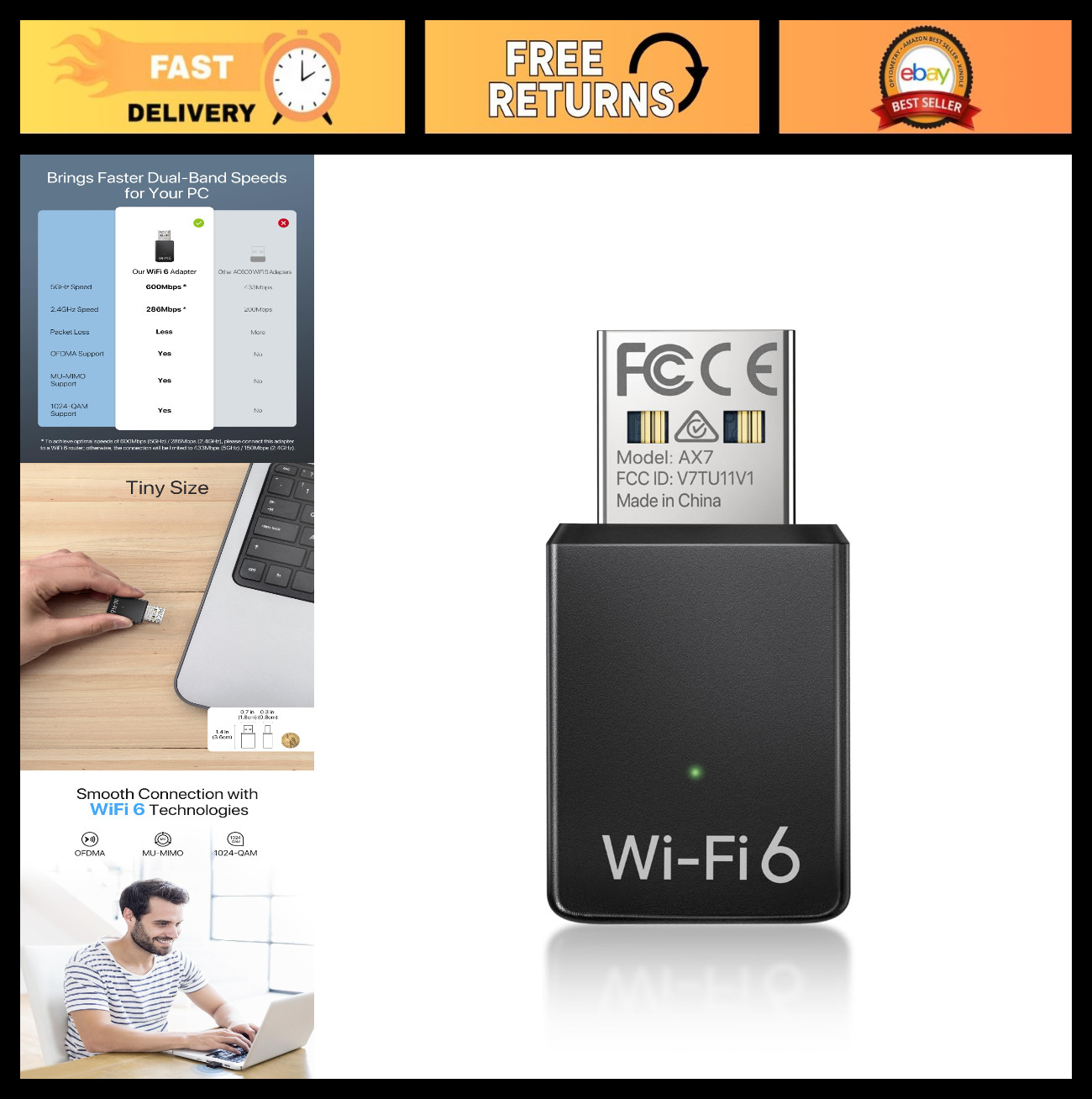AX900 Mini USB WiFi 6 Adapter Dual Band USB2.0 WiFi Dongle for PC