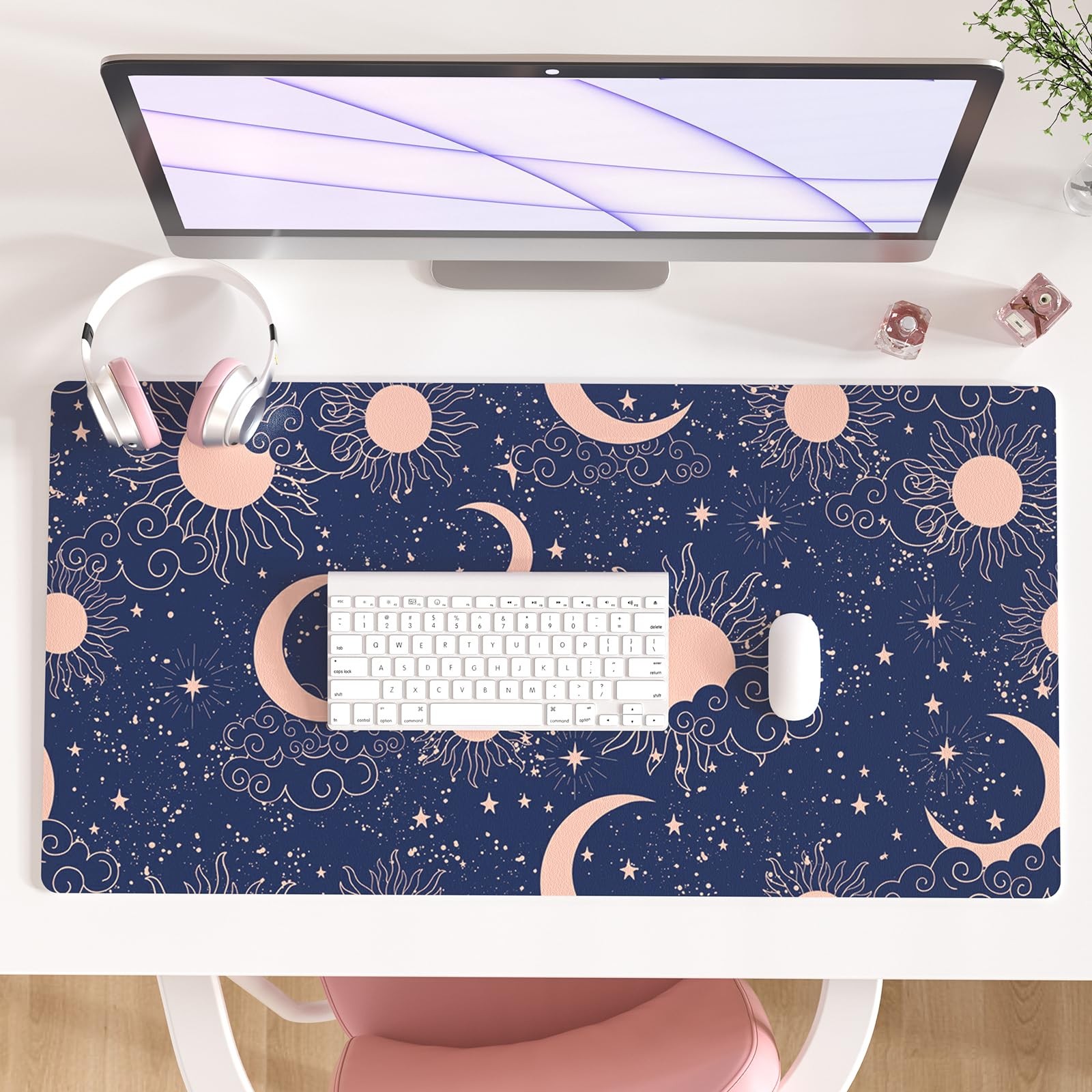 Starry Sky Large Mouse Pad Moon Sun Extended Gaming Desk Mat Blue 31.5x15.7 In
