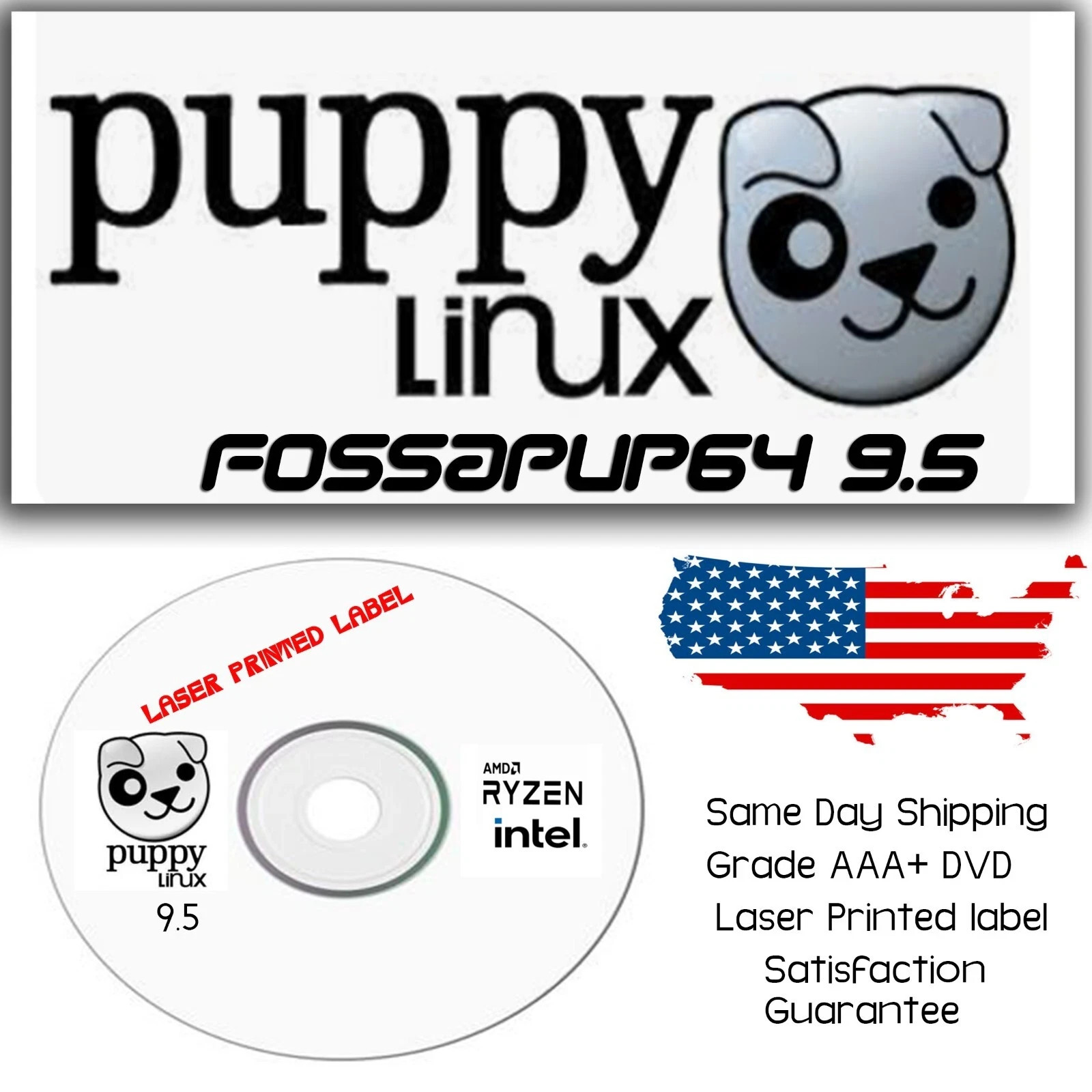 Puppy Linux 9.5 Live/Installer DVD - Perfect for Older 64-bit PCs Same DayUSA