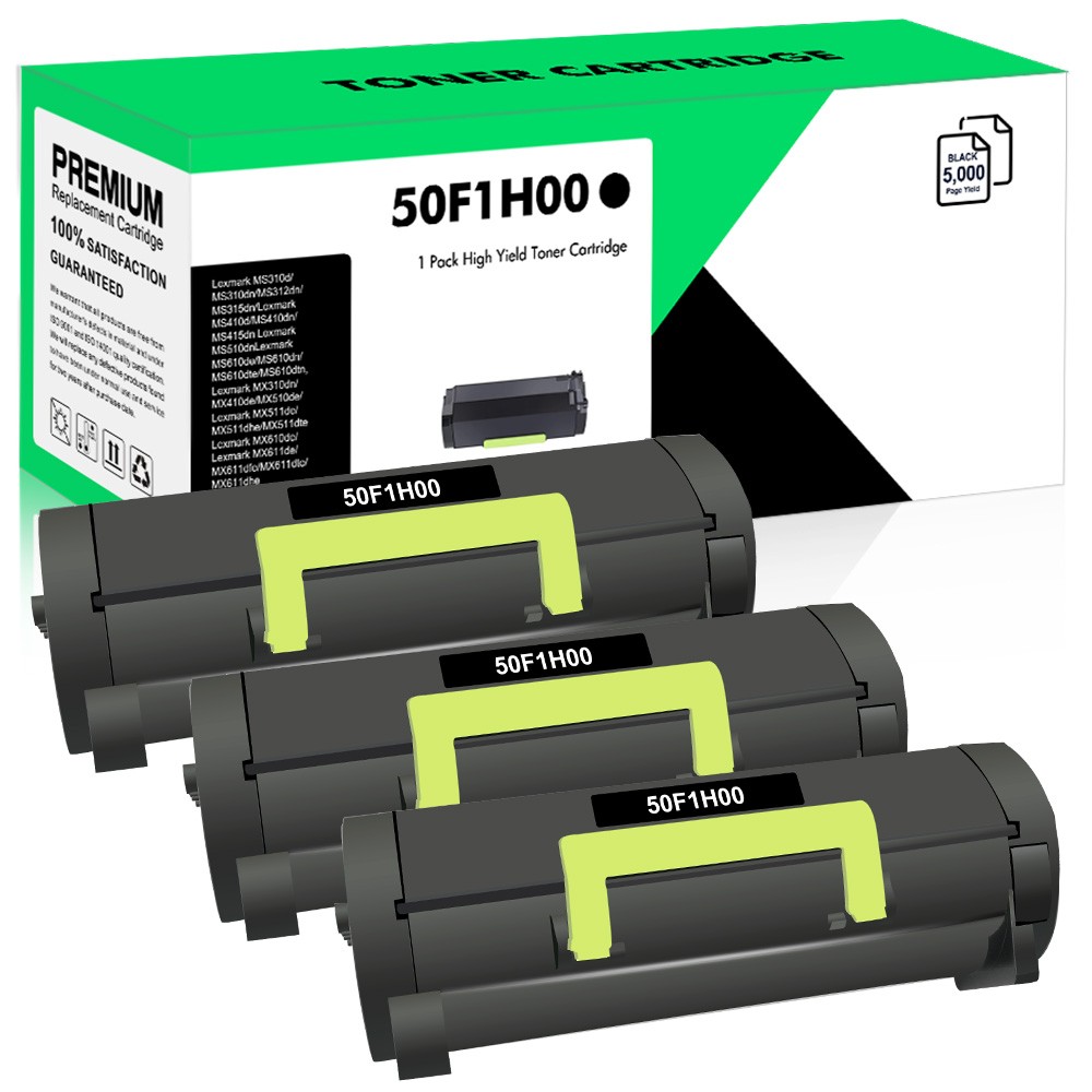 3pk Compatible High Yield Black Toner Printer Cartridge for Lexmark 501H 50F1H00