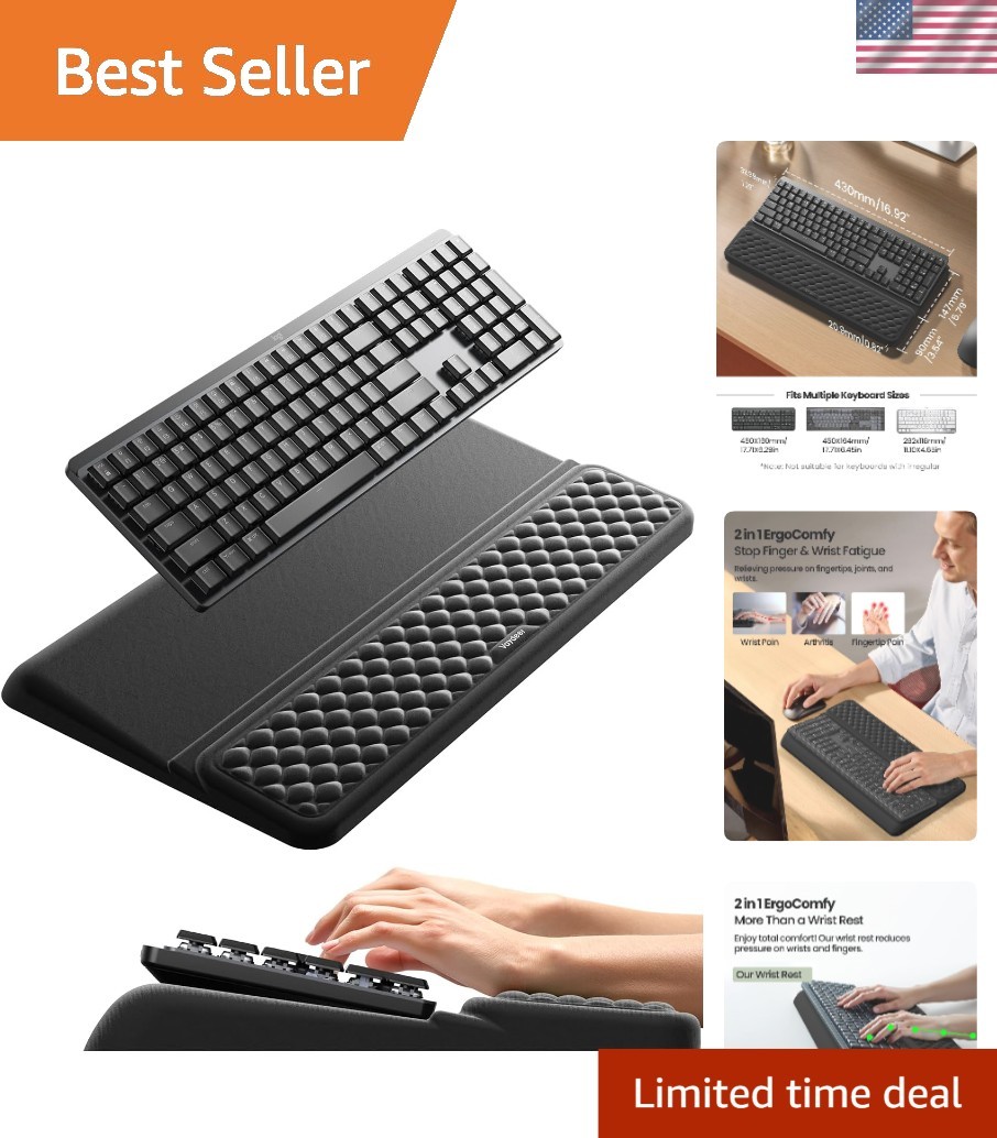 Large Memory Foam Wrist Rest & Keyboard Stand - Non-Slip Design