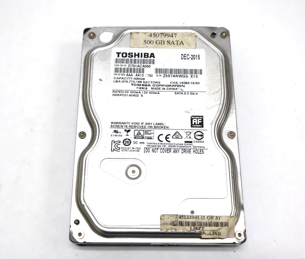 Toshiba HDKPC01 A0A02 S 500GB 7200 RPM 3.5" SATA 6Gb/s Hard Drive DT01ACA050