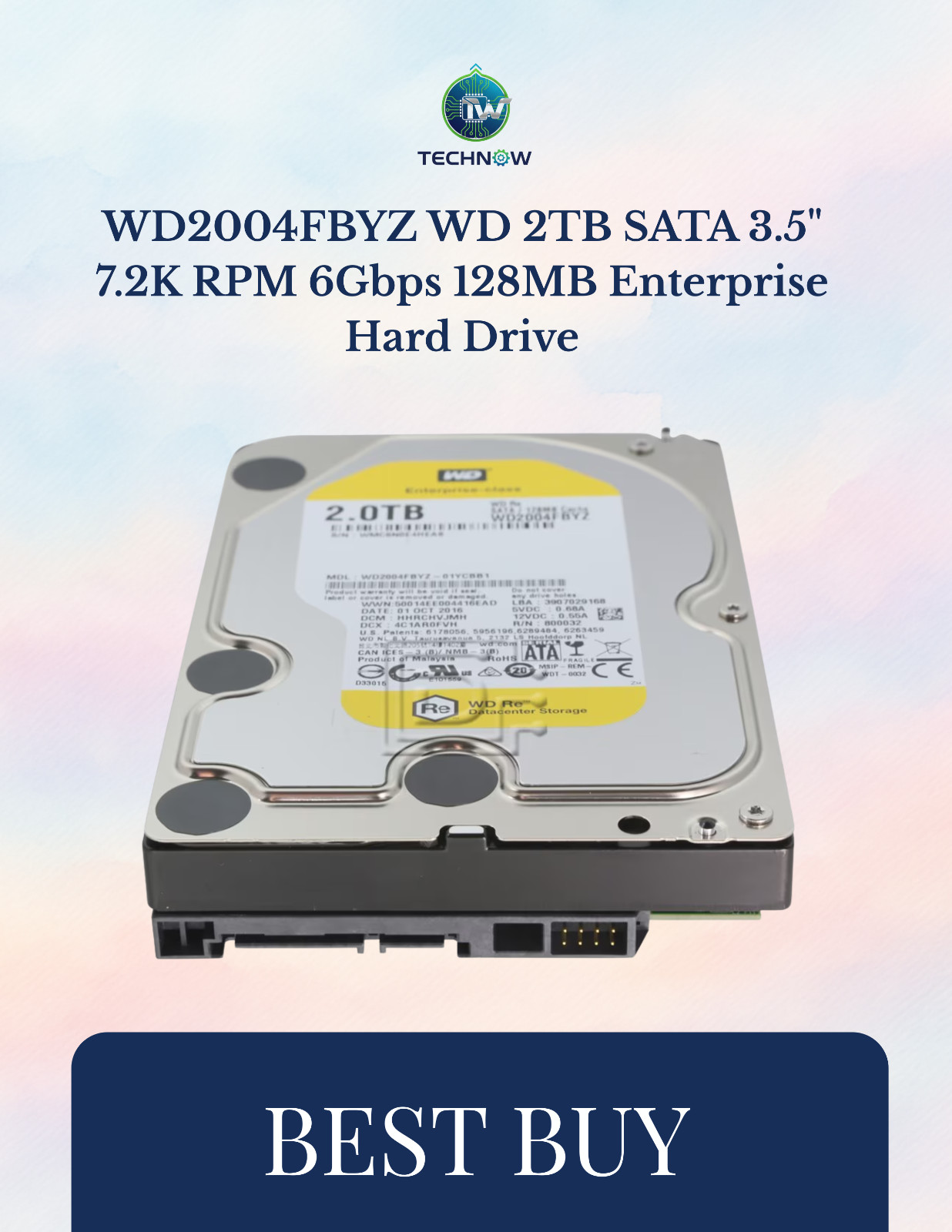 WD2004FBYZ WD 2TB SATA 3.5" 7.2K RPM 6Gbps 128MB Enterprise Hard Drive
