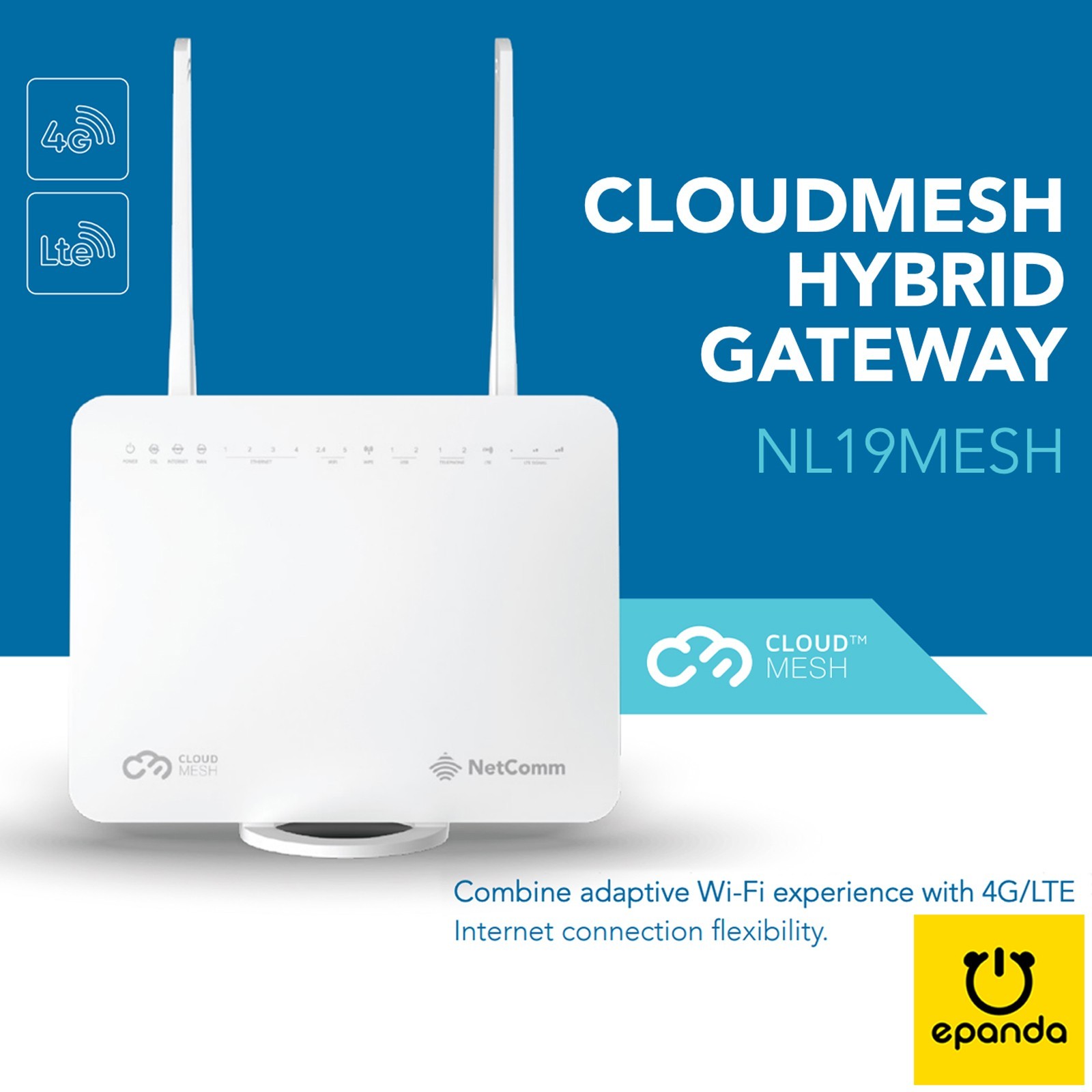 NetComm NL19MESH CloudMesh Hybrid Gateway 4G LTE NBN Router All AU ISP, 1Y-Wty