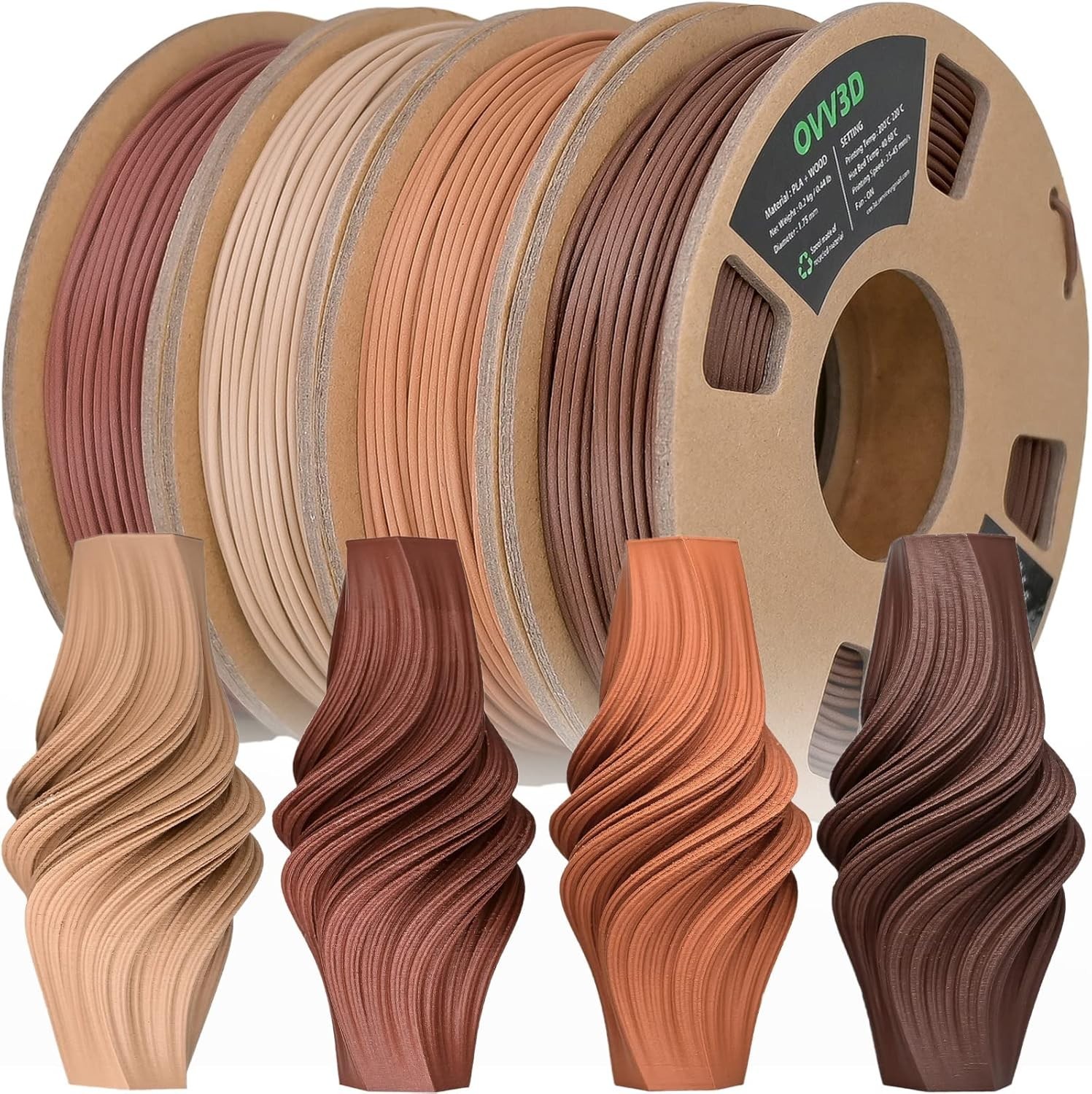 OVV3D Wood 3D Printer Filament Bundle, Wood PLA Filament 1.75mm Bundle, Add M...