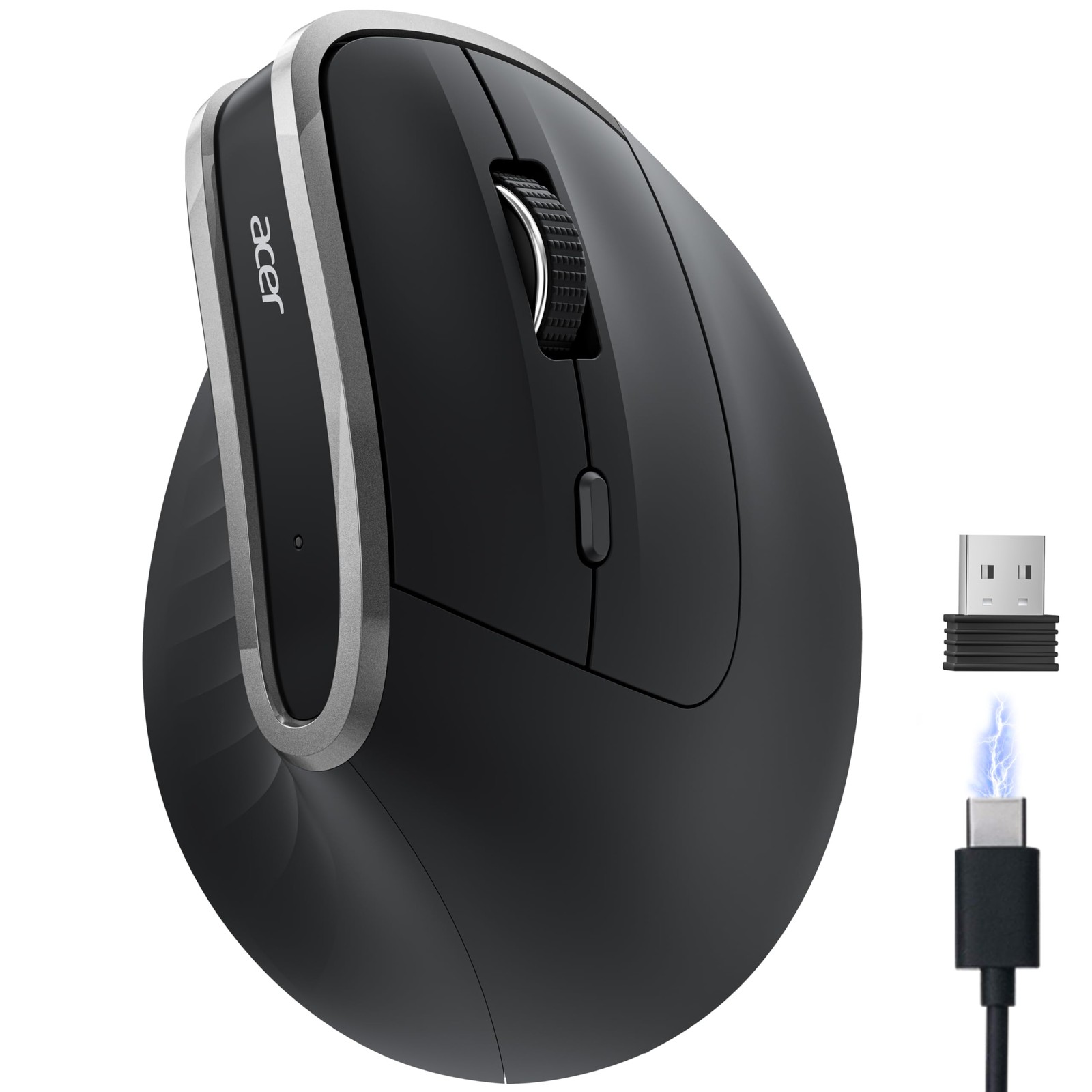 Acer Wireless Vertical Ergonomic Mouse Black Rechargeable OCC314 New