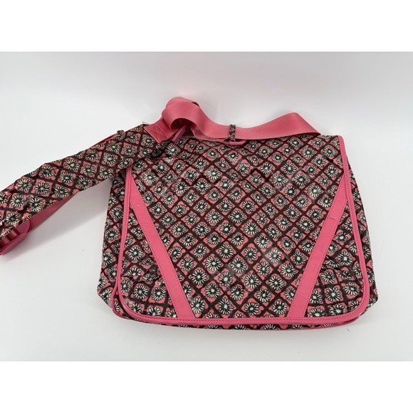 Vera Bradley Frill, Vinyl Messenger Computer Bag, Mocha Rouge Pink Laptop Large