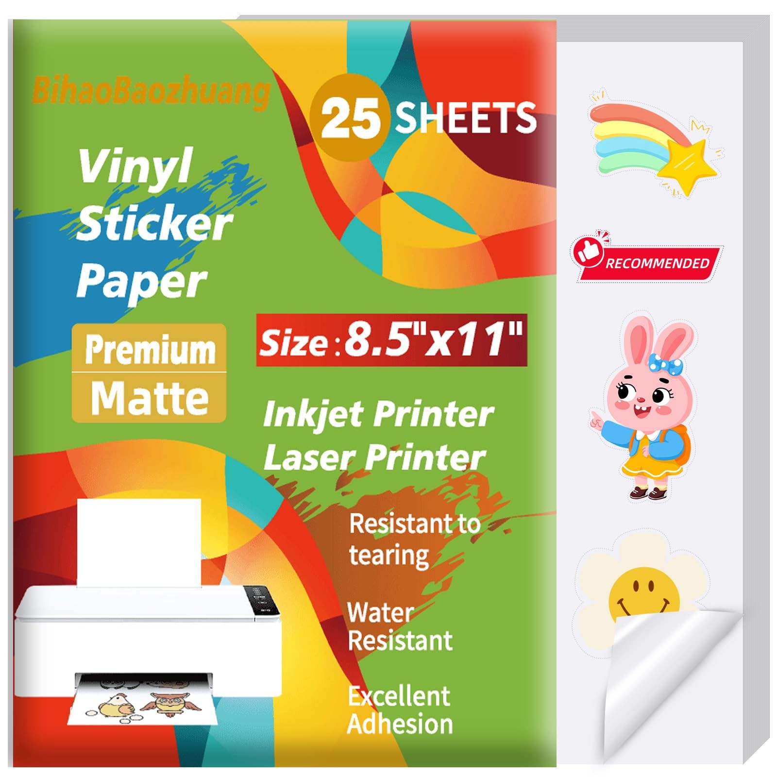 Premium Matte White Printable Vinyl Sticker Paper for Inkjet, Laser Printer, ...