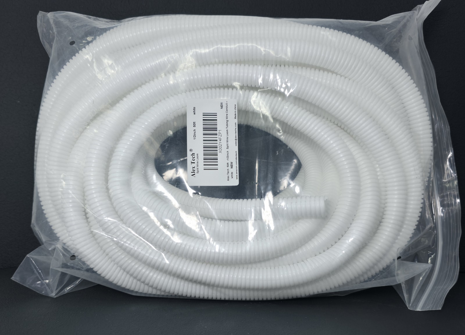 ALEX TECH SPLIT WIRE LOOM 1/2 INCH 100FT. WHITE NEW