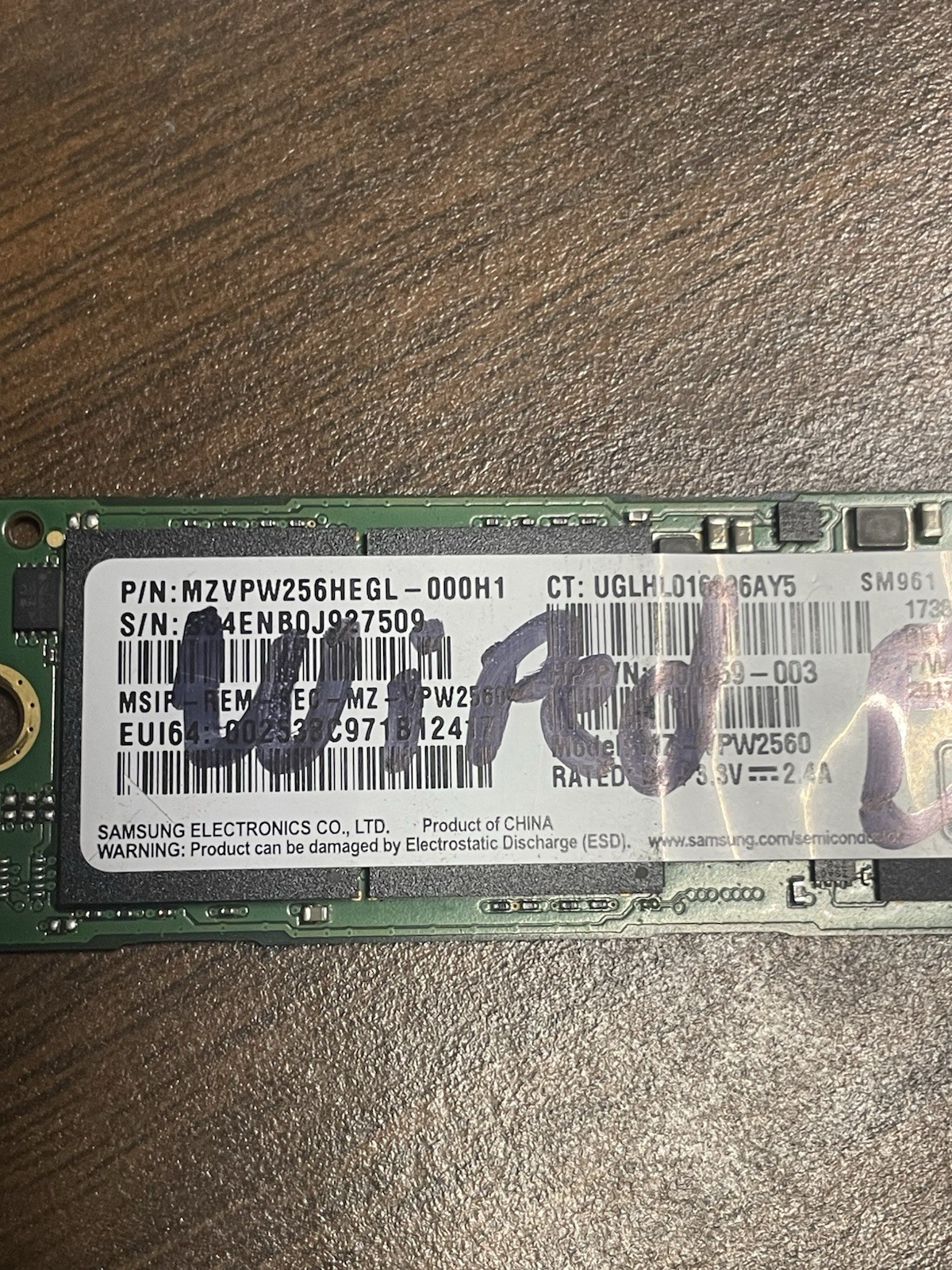 Samsung PM961 256GB,Internal (MZ-VLW2560) Solid State Drive