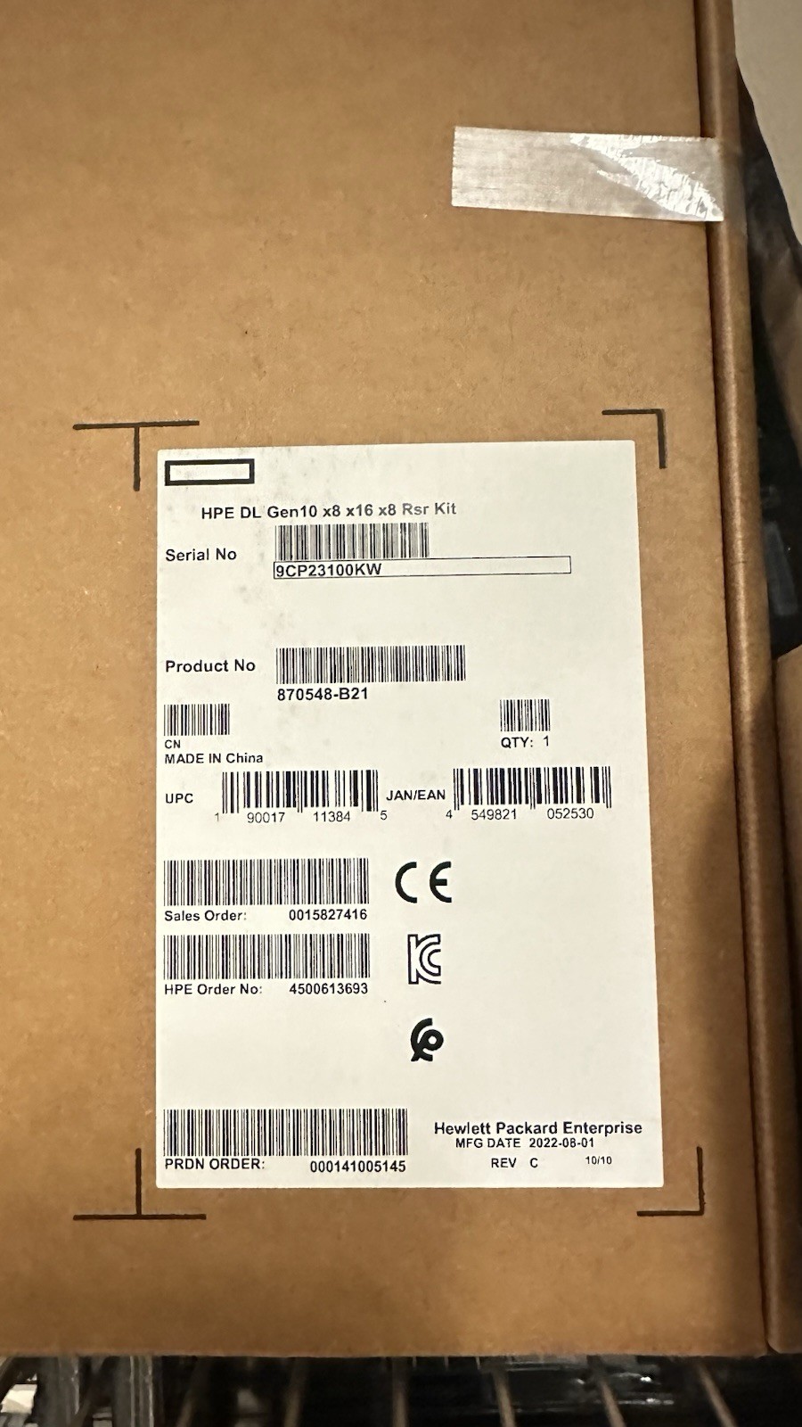 HPE 870548-B21 HPE 2U Gen10 x8/x16/x8 Riser Kit DL380 DL385 DL560 DX380 G10