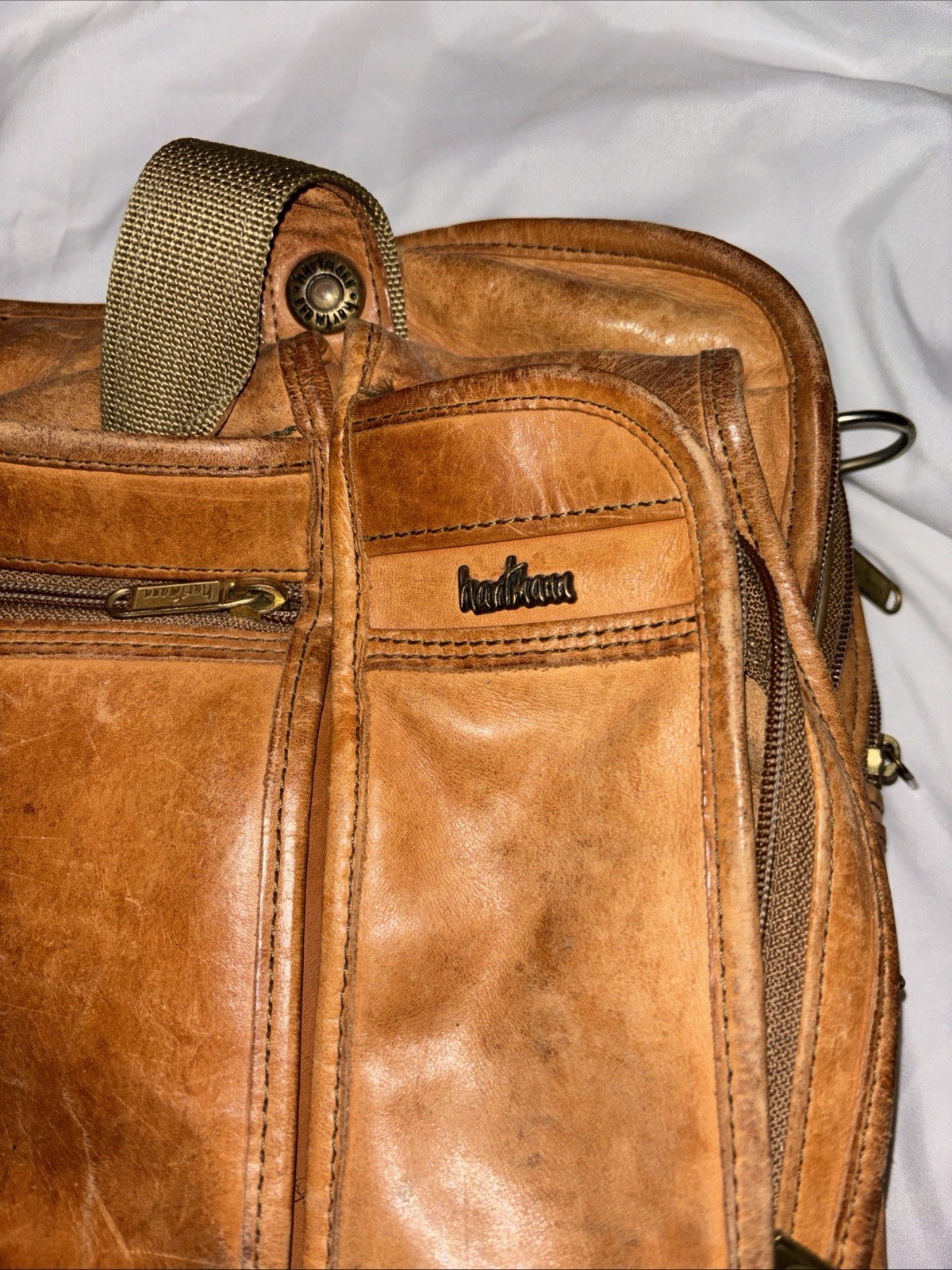 Hartmann Leather Briefcase Vintage Tan Multi Compartment Laptop Bag