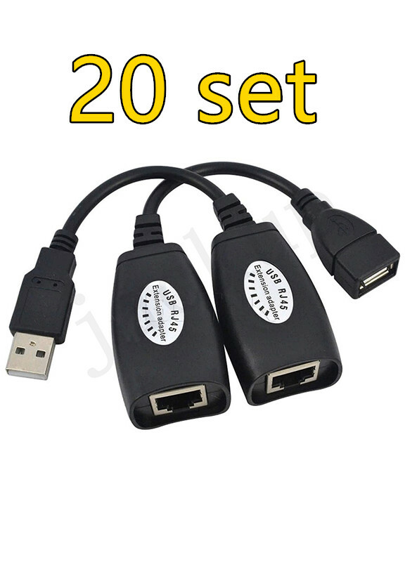 20 pair USB Extension Ethernet RJ45 Cable LAN Adapter Extender Over Repeater Set