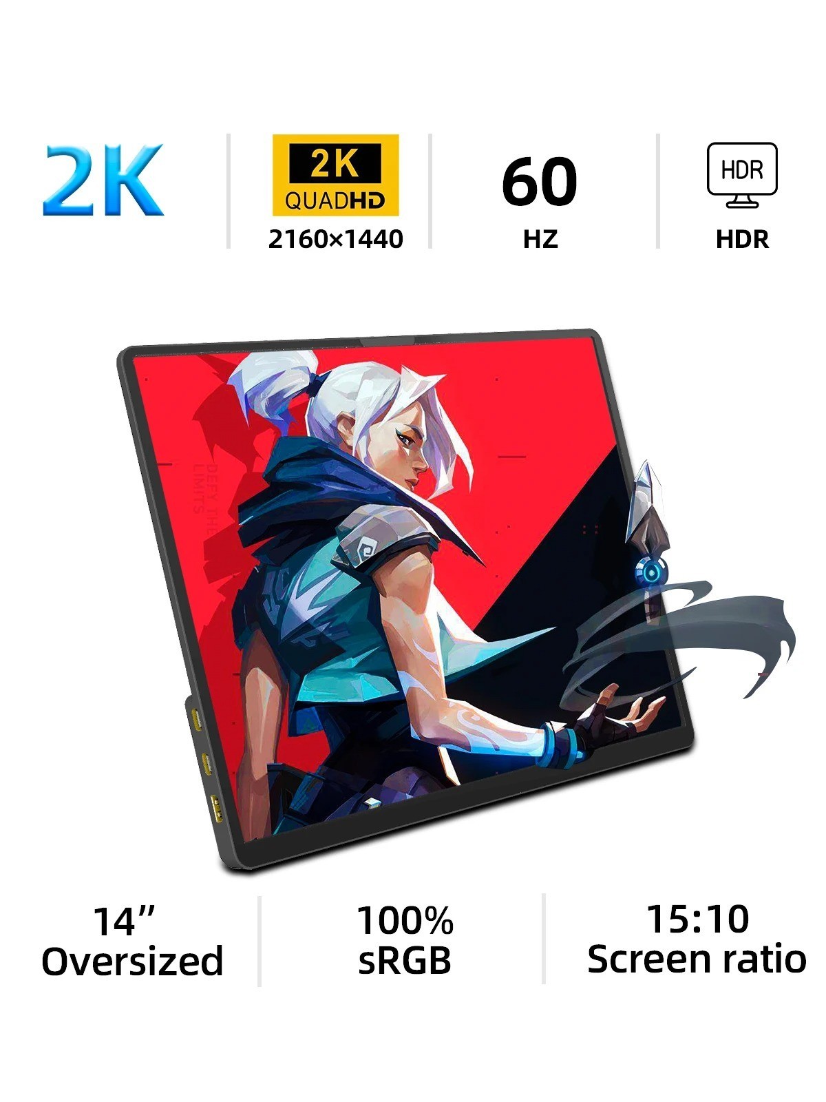 ZSUS 14 Inch 2K Portable Monitor 2160x1440 60Hz for Laptop PS5 Xbox Switch PC