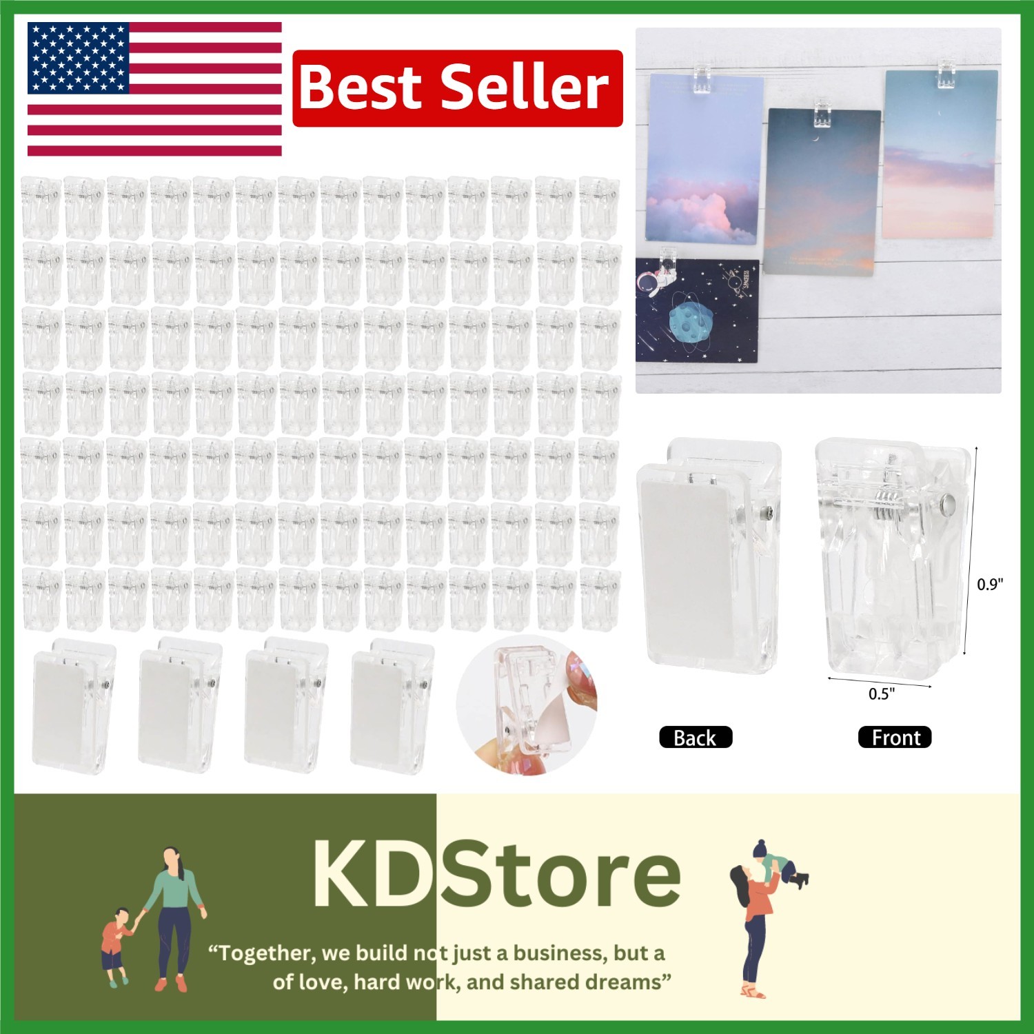 100Pcs Clear Self-Adhesive Wall Clips for Photos & Posters