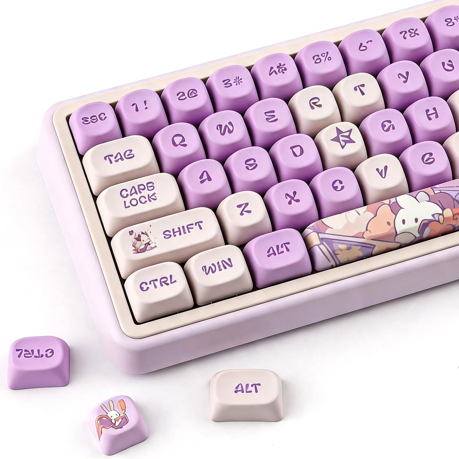 Cute Rabbit PBT Keycaps MOA Profile Custom Mechanical Keyboard Keycap Set