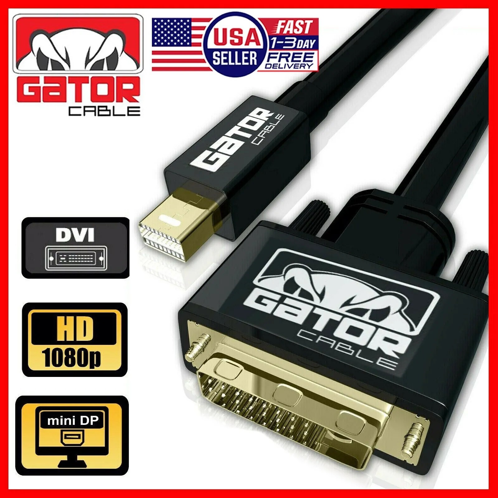 Mini DisplayPort To DVI-D Cable Adapter Converter PC Monitor HDTV MAC 1080P 6FT