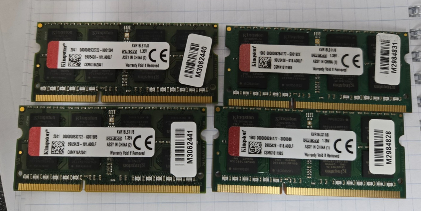 7x Kingston KVR16LS11/8 8GB PC3-12800S DDR3 1600MHz SoDIMM Laptop Memory