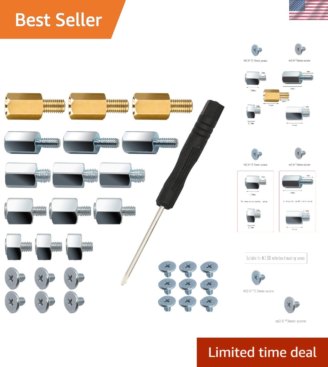 Professional M.2 SSD Mounting Screws Kit for Laptop & PC - 30 Black Screws