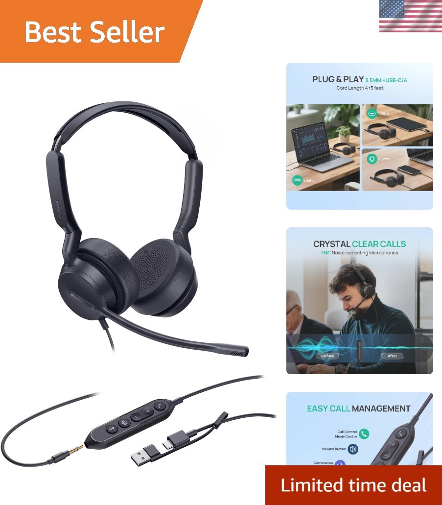 All-Day Comfort UH42 SE Headset: 3.5mm & USB Connection with In-Line Controls