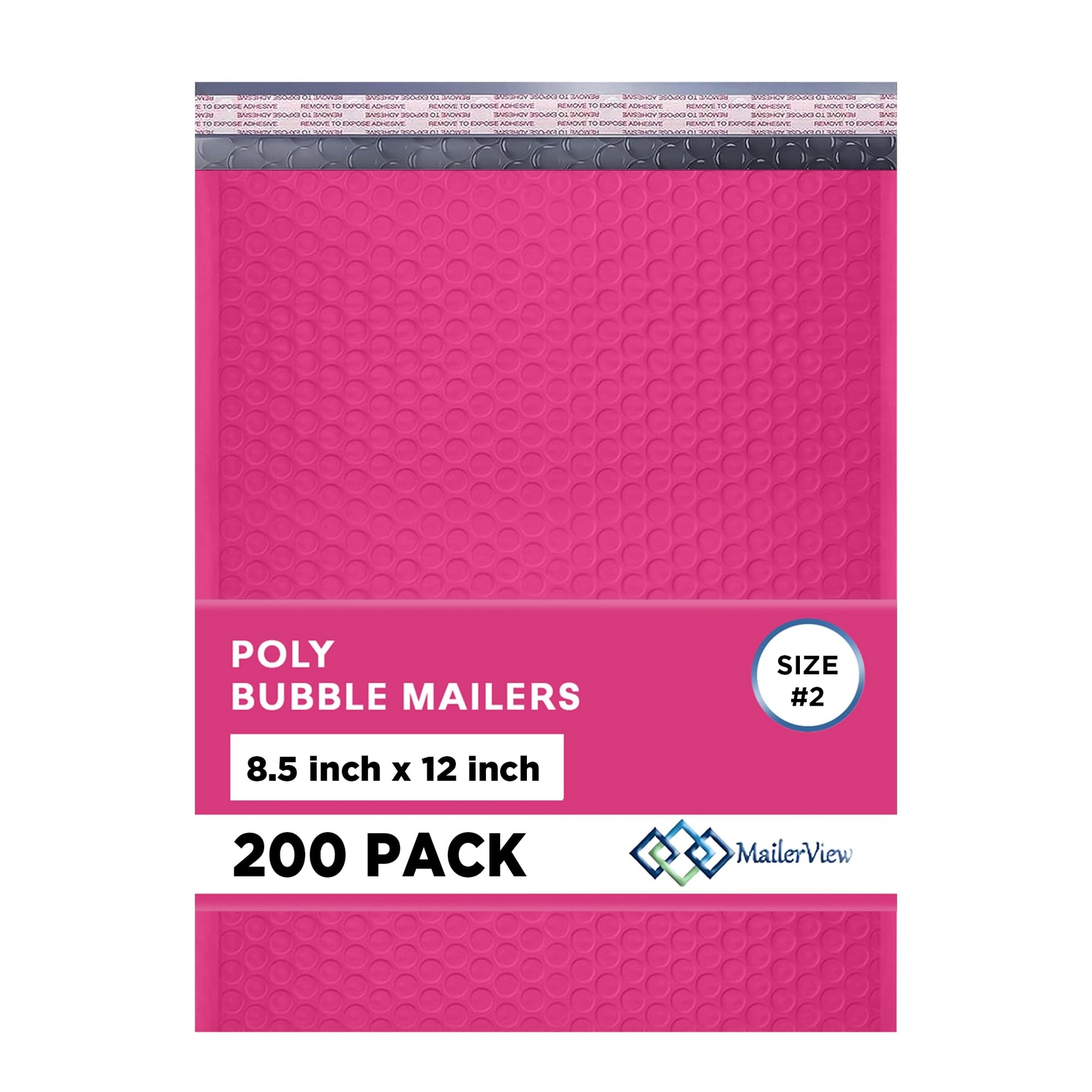 Hot Pink Bubble Mailers 8.5x12, Poly Padded Envelopes #2, 200 Pack