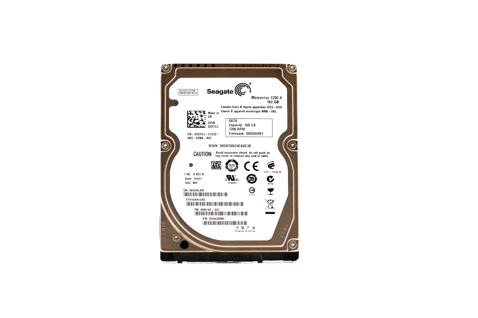 Dell ST9160412AS 160GB 2.5" 3Gb/s 7.2K RPM SATA Hard Drive Dell P/N: 02X1CJ