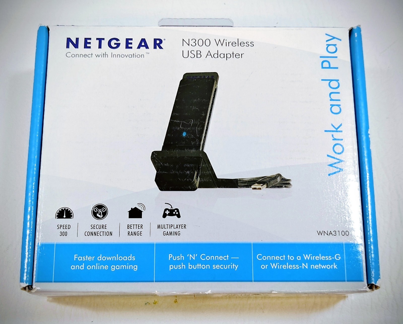 NETGEAR N300 (WNA3100) WIRELESS WIFI Receiver USB ADAPTER Antenna Kit+Stand New