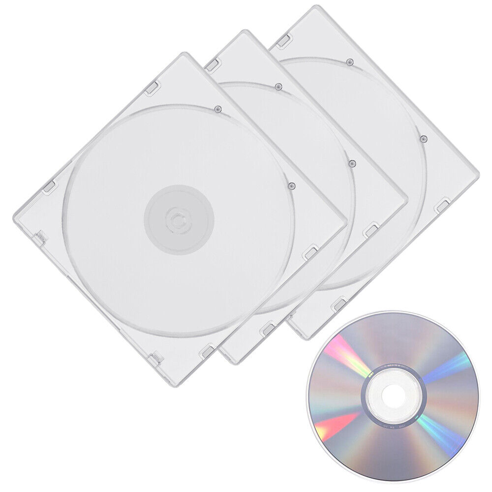 50 Pack Standard CD DVD Cases Single Slim Disc Storage Assembled Clear PP Tray