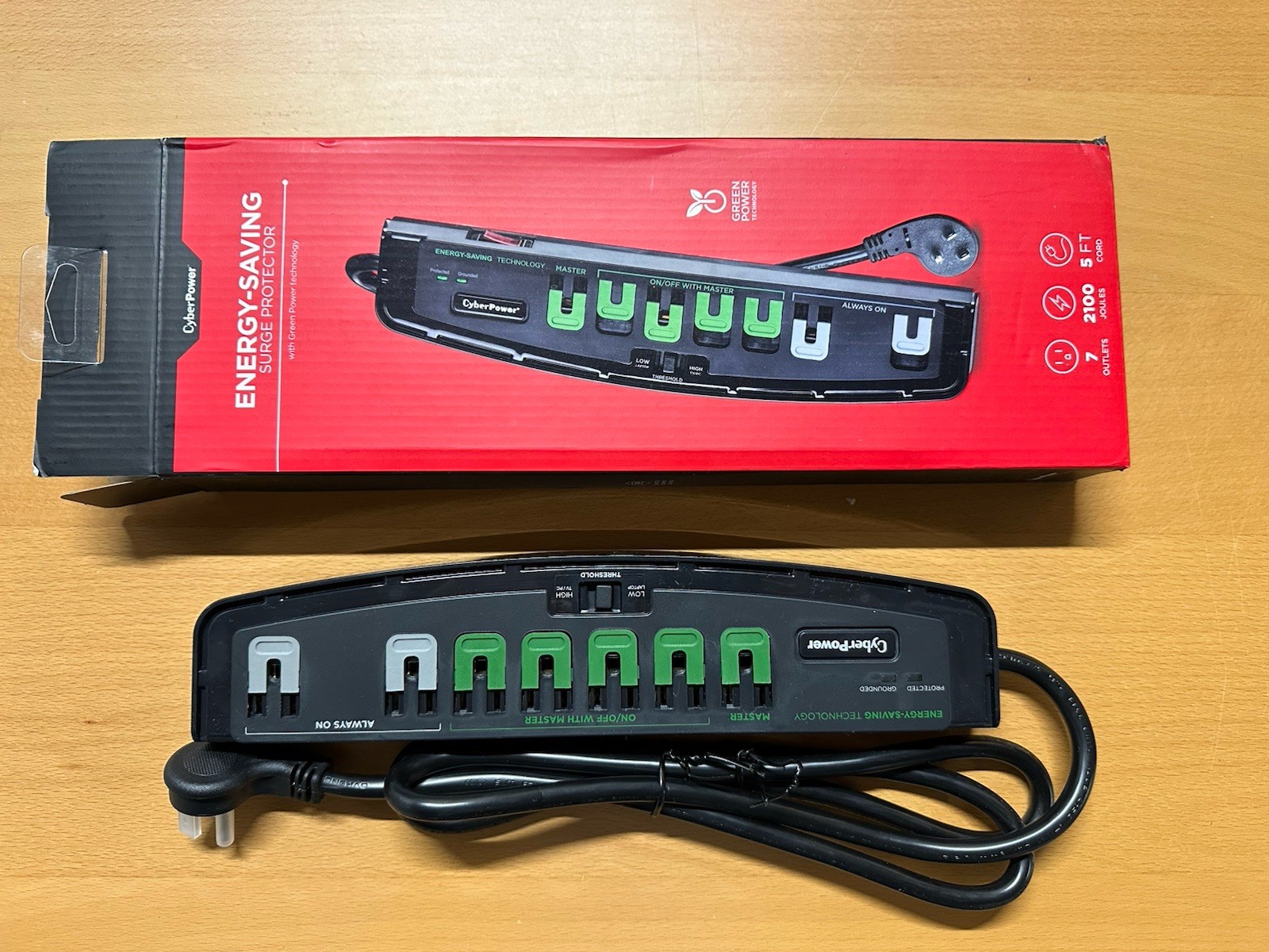 CyberPower P705G Energy Saving Surge Protector Power Strip, 2100 Joule, 5ft Cord