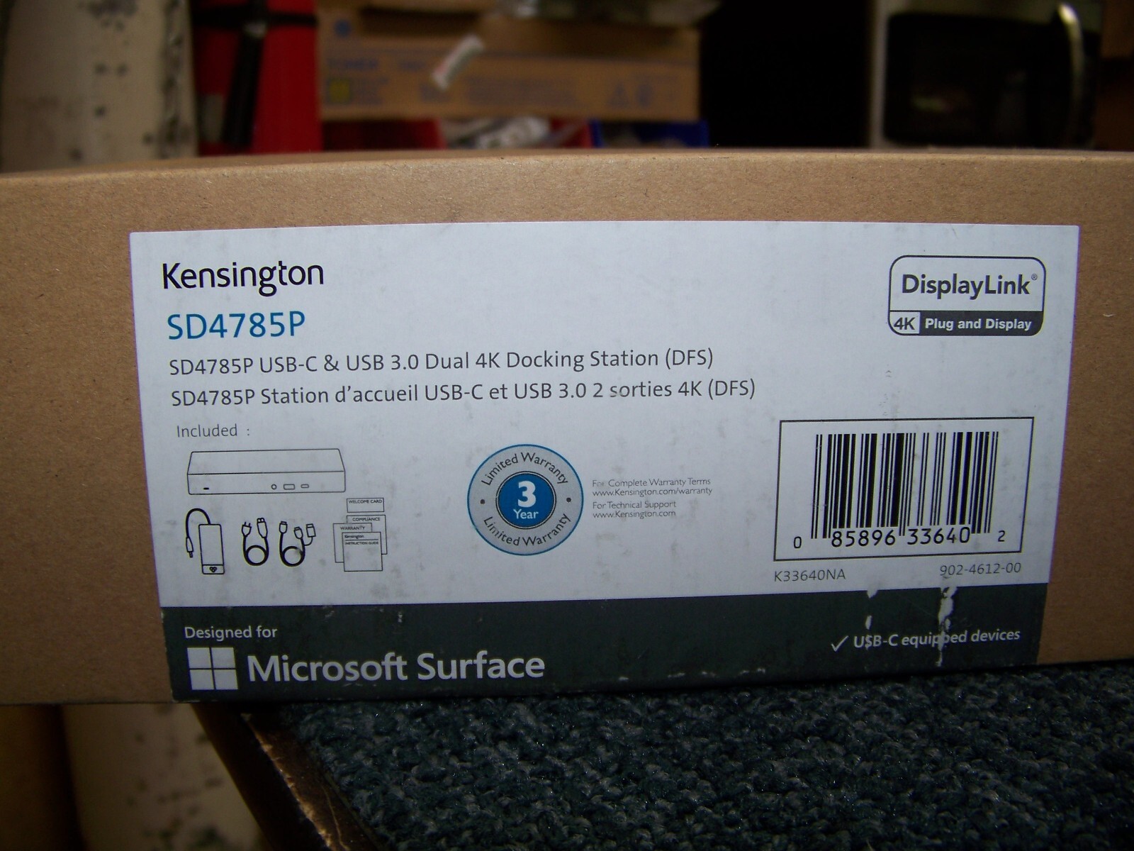 Kensington USB-C & USB 3.0 Dual 4K Docking Station (DFS) SD4785P New