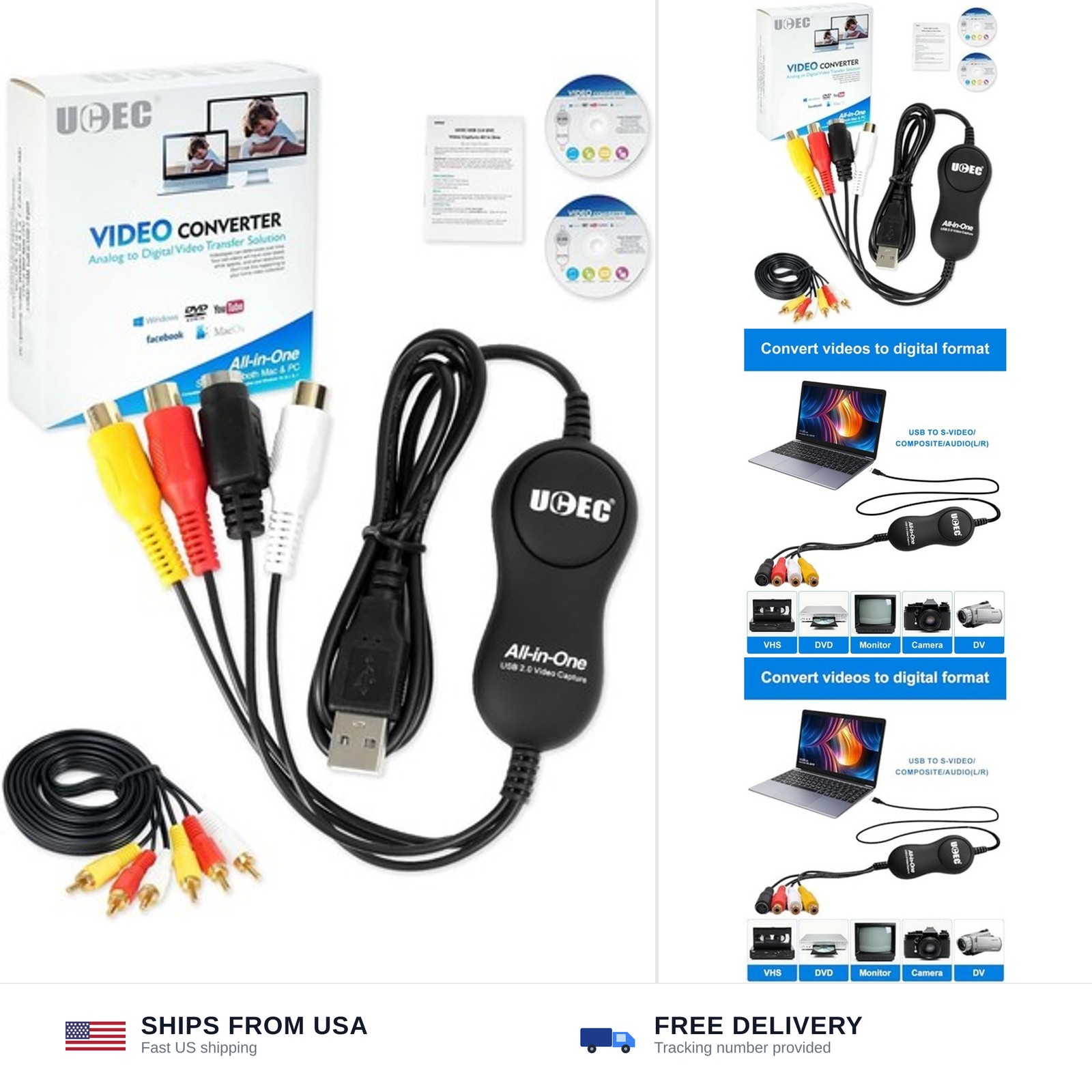 UCEC VHS/VCR to Digital Converter Kit, USB 2.0 Video Capture Card Device