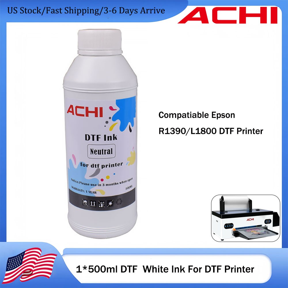 ACHI 500ml DTF White Ink /UV DTF White Ink/Vainish For Epson Printer Ink Supply