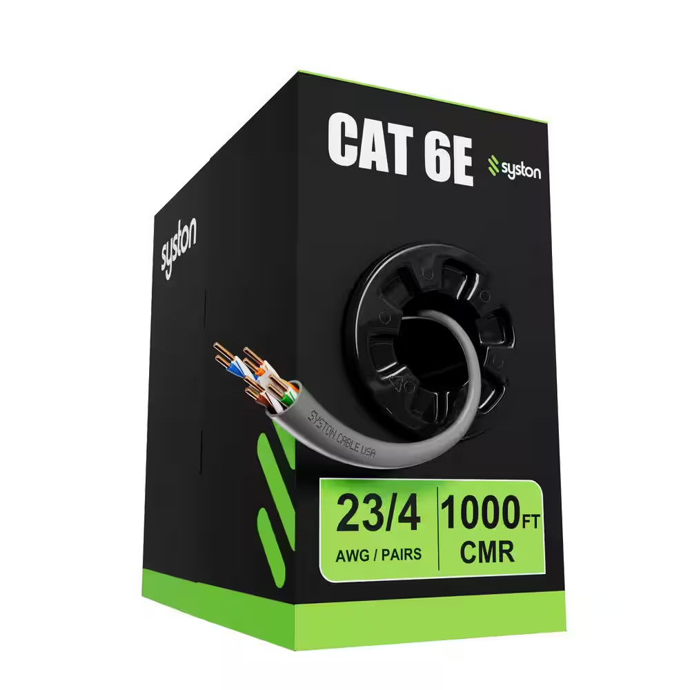 1000 Ft. Gray CMR Riser Rated Cat 6E 600 Mhz 23 AWG Solid Bare Copper Ethernet N