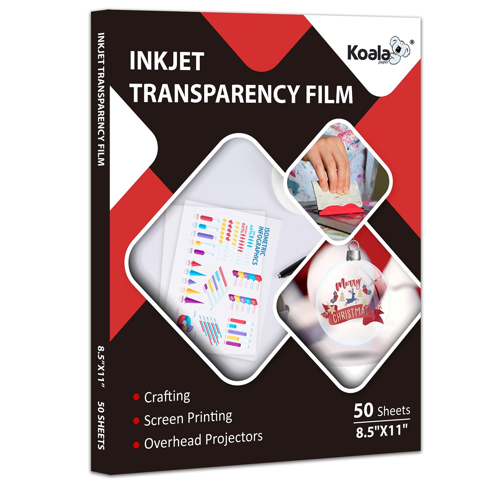 50 PCS Koala Inkjet Transparency Film 8.5x11 Inch Clear Projector Paper