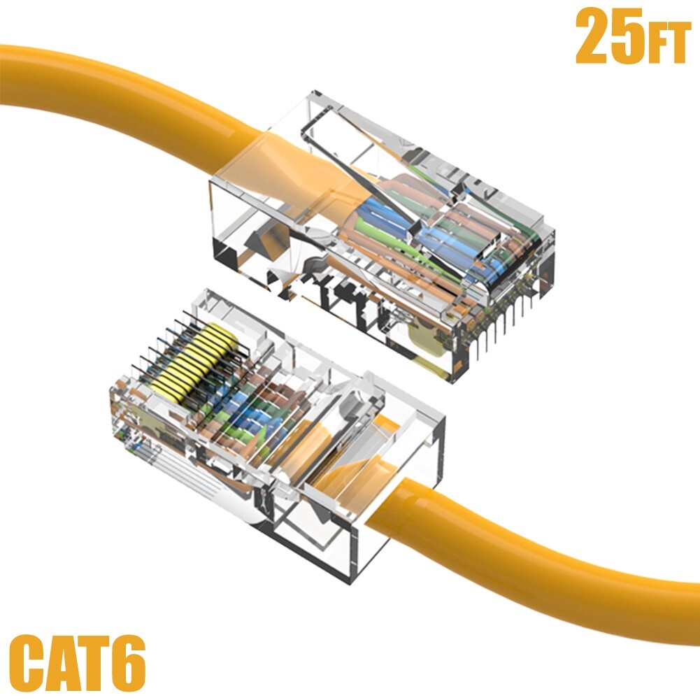 25FT Cat6 RJ45 Ethernet LAN Network UTP Cable Non Boot Copper Gold 24AWG Yellow
