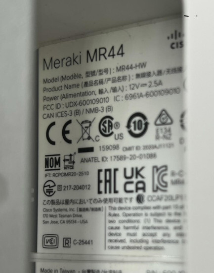 CISCO MERAKI MR44-HW CLOUD-MANAGED WI-FI 6 WIRELESS ACCESS POINT UNCLAIMED