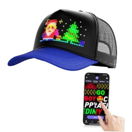 LED Hats, LED Display Screen Smart Caps,Bluetooth APP Blue/Large