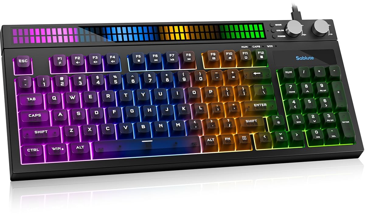 SABLUTE Quiet Wired Gaming Keyboard, 94-Key Compact RGB Keyboard with Sound-R...