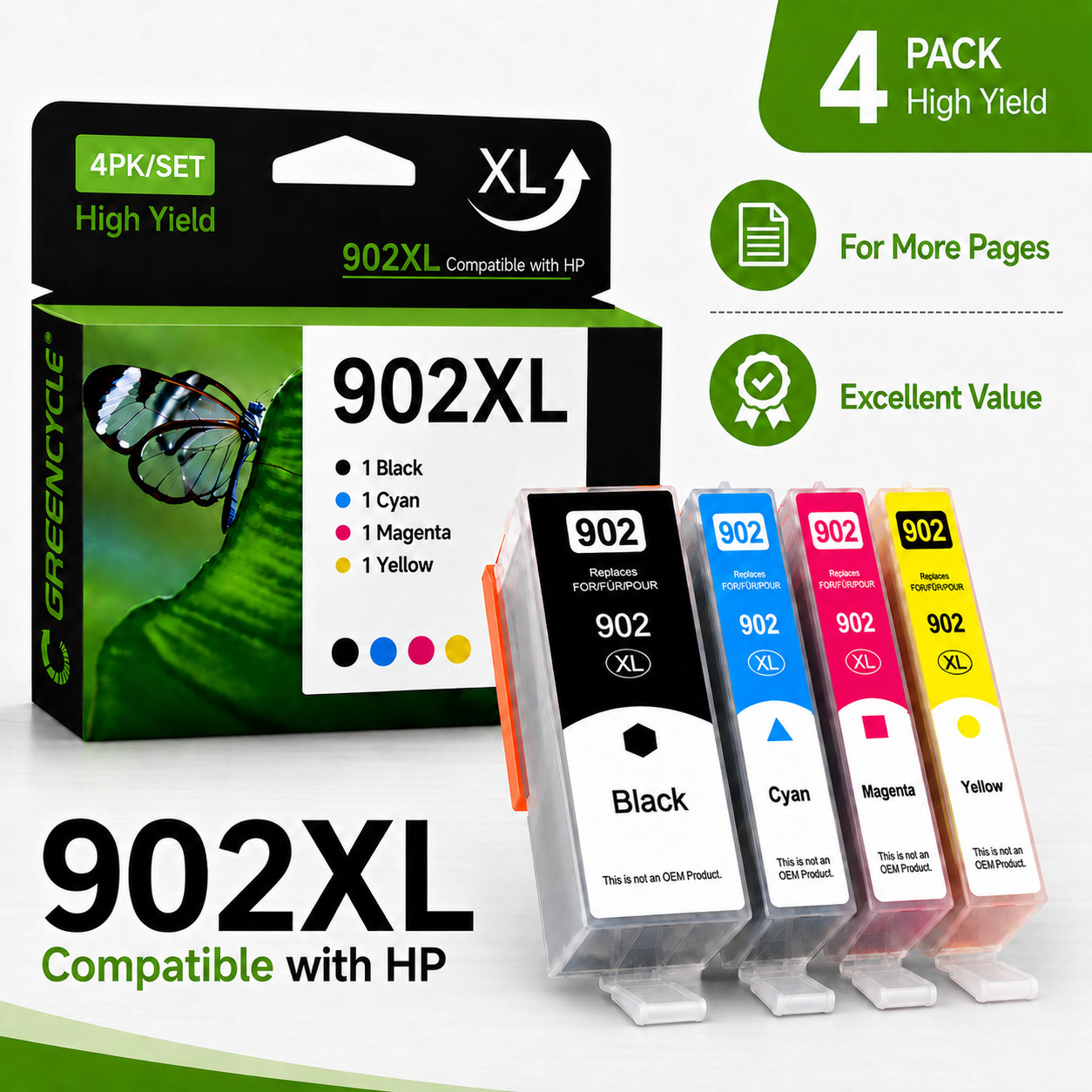 902XL Ink Cartridge with Chip for HP OfficeJet 6978 6970 6968 6962