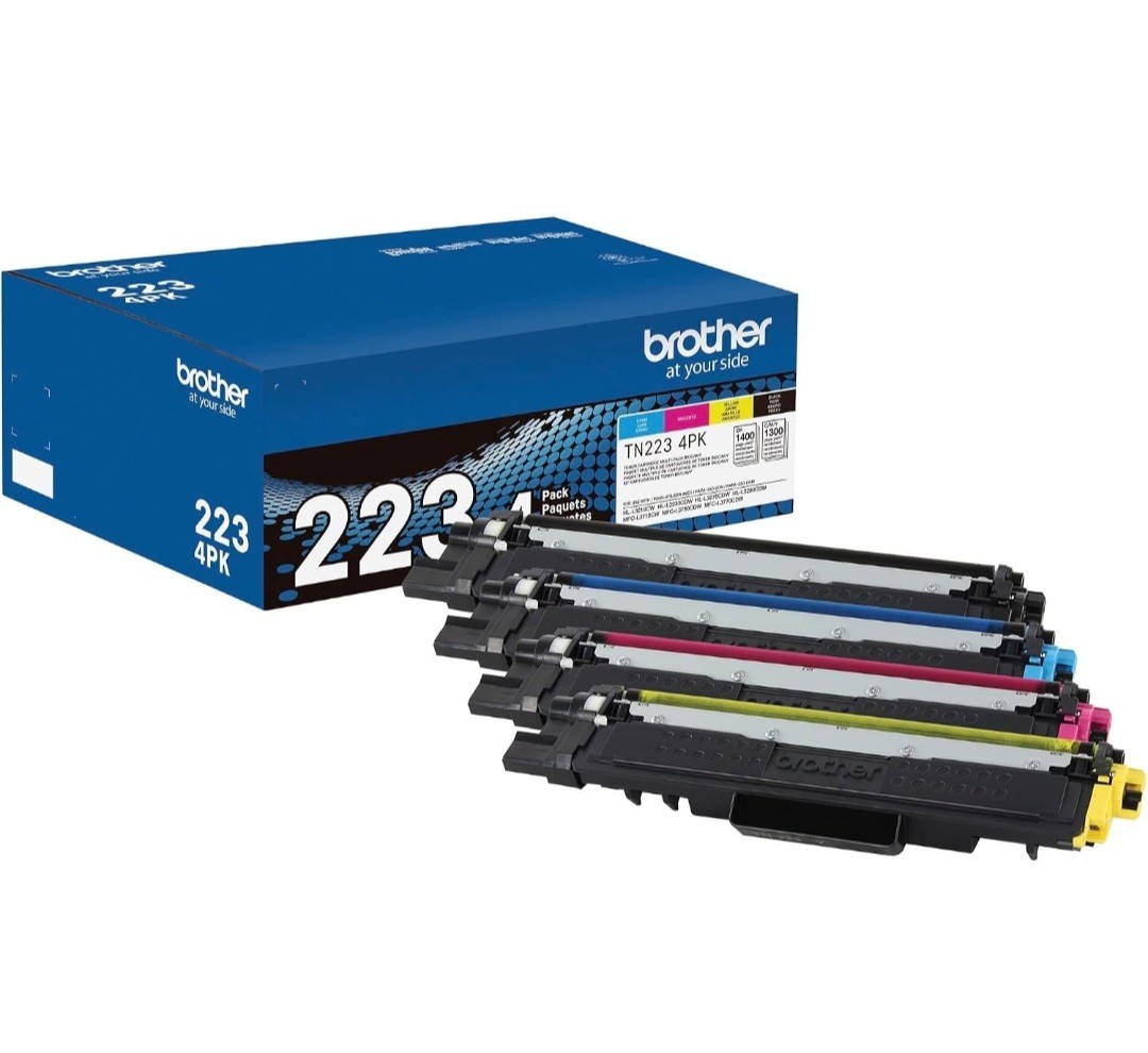 Brother TN223 Black And Cyan, Magenta, Yellow Toner Cartridges, Pack Of 4, TN223