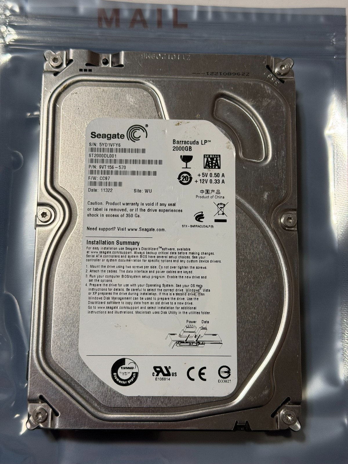 Seagate Barracuda LP 2000GB (2TB) Internal Hard Drive ST2000DL001 + Good