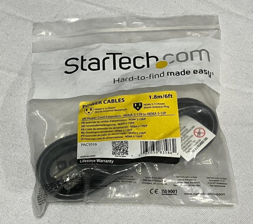 StarTech.com 6ft Power Cord Extension NEMA 5-15R to 5-15P PAC1016 Black Office
