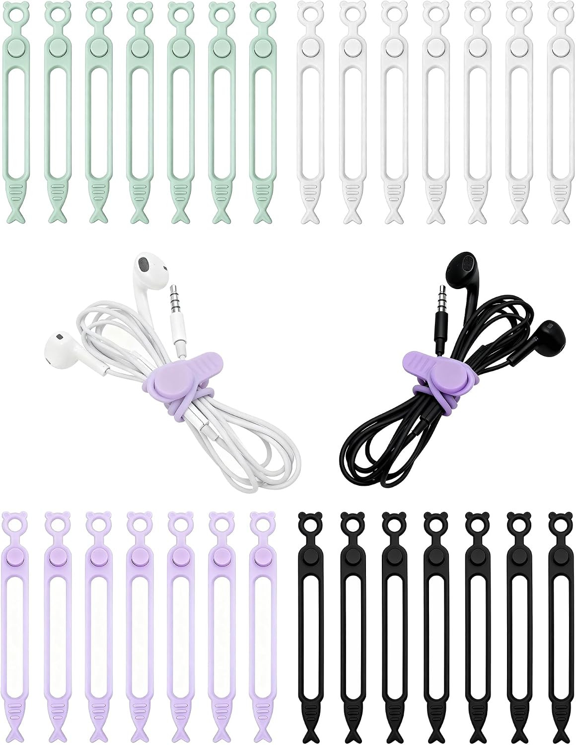 Silicone Cable Ties Set Reusable Cord Organizer