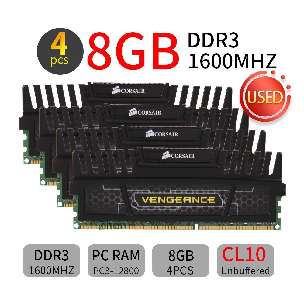 Corsair 32GB Kit 4x 8GB DDR3 1600MHz PC3-12800U CL10 240Pin Desktop PC Memory AB