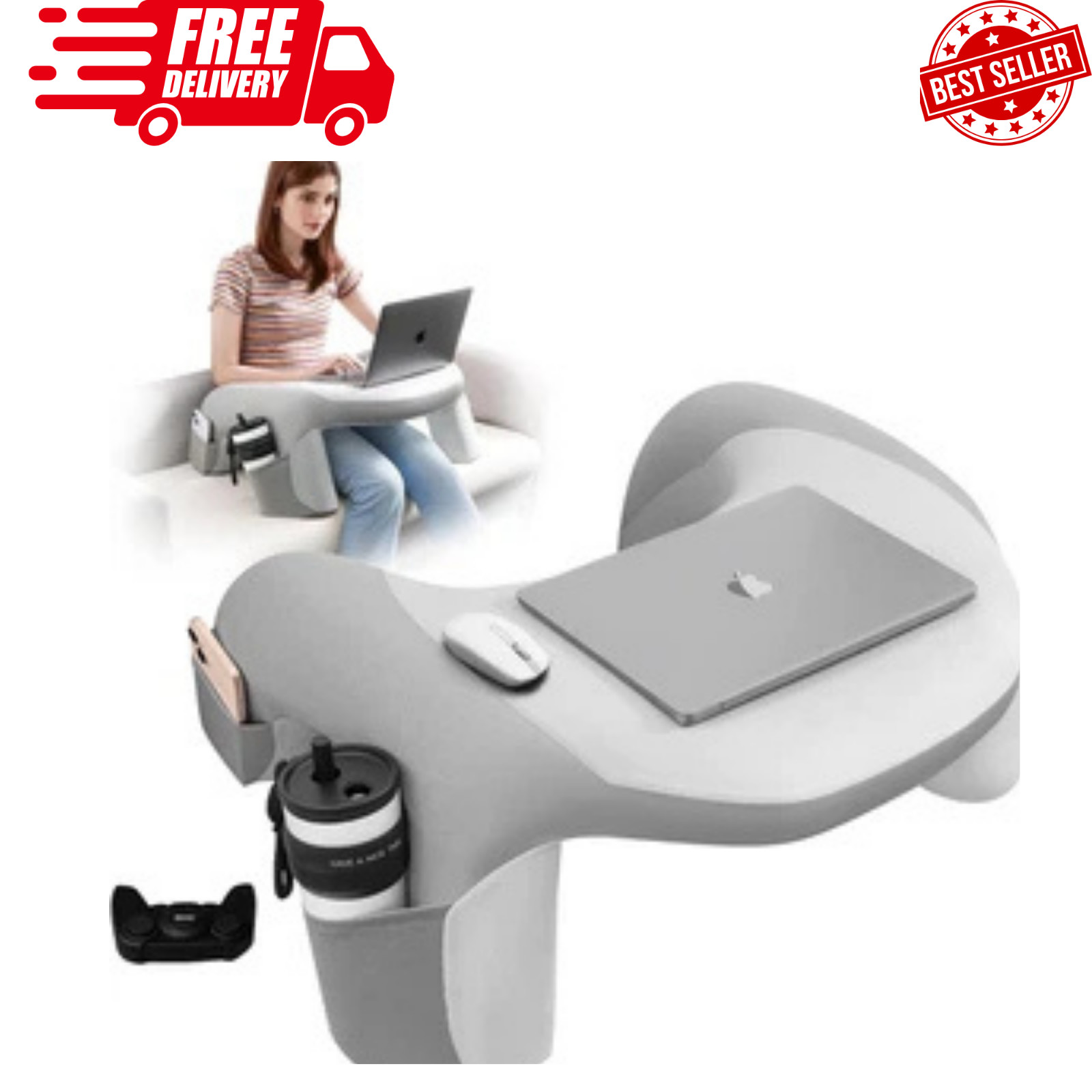 Reading Pillow for Bed, Lap Desk for Laptop, Memory Foam Arm Rest Support Gaming