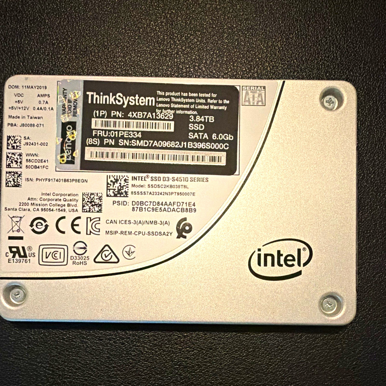 Intel 3.84TB SATA III 6.0Gb/s 2.5" Internal SSD SED PC 4XB7A13629