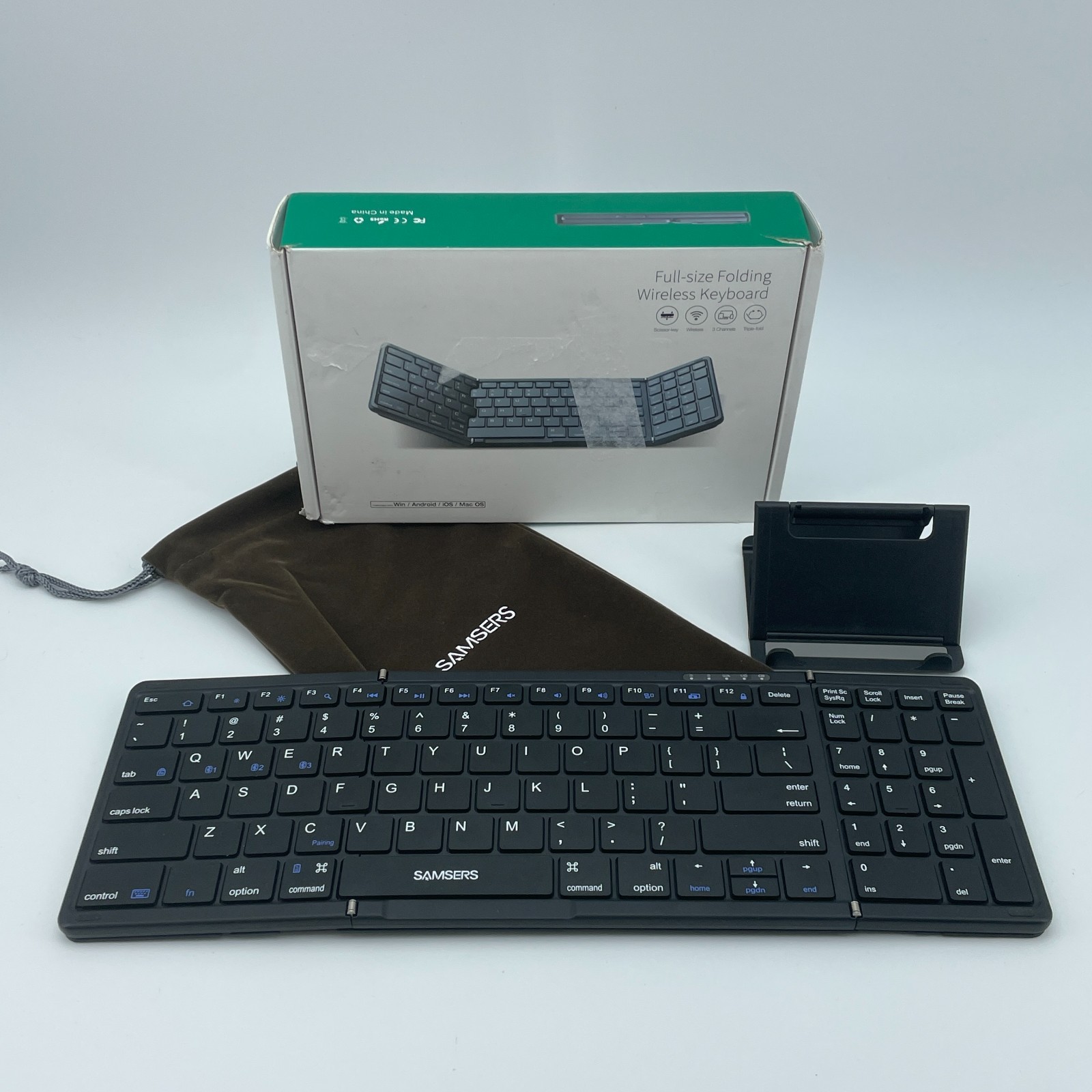 SAMSERS B099 Folding Wireless Keyboard Full Size Bluetooth Travel NEW Open Box